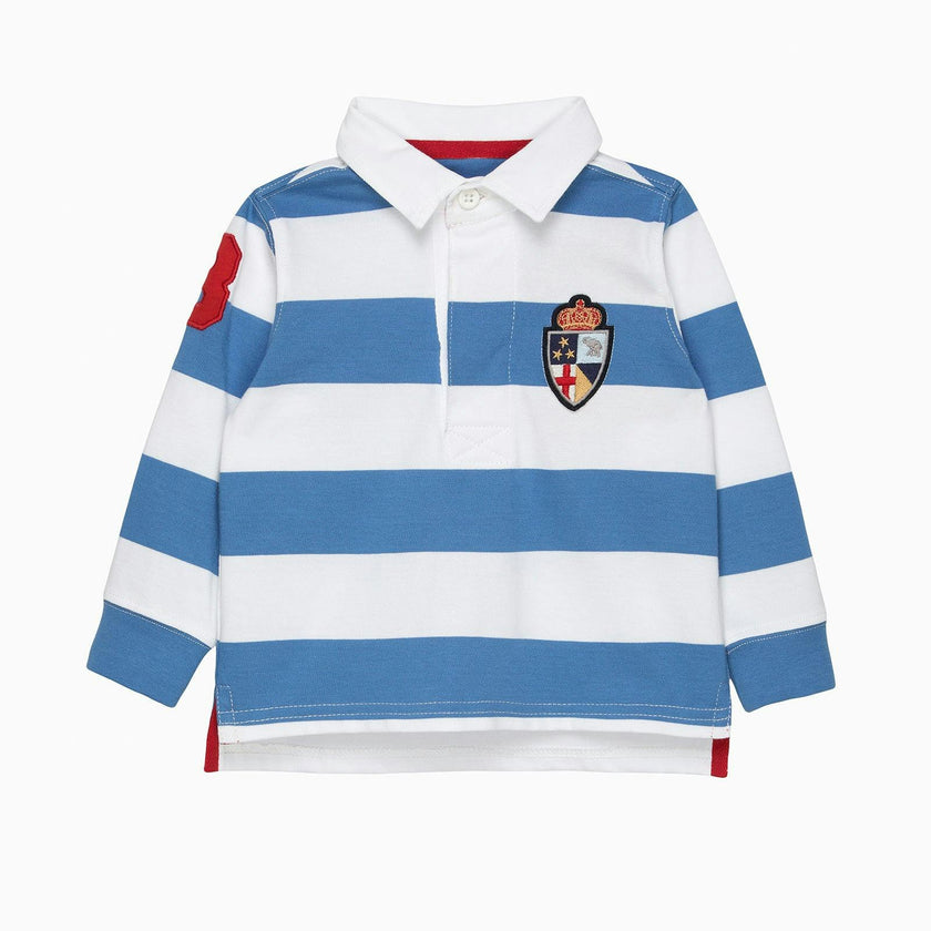 Baby Nicholas Rugby Shirt in Denim Blue/White