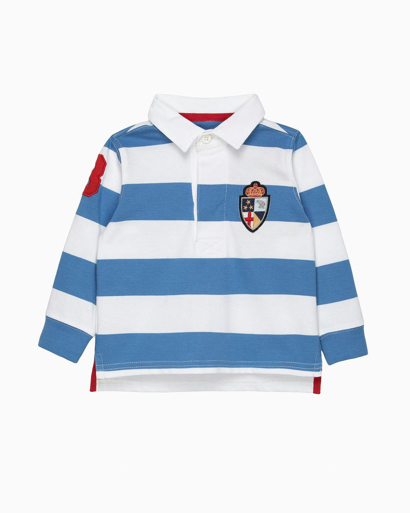 Baby Nicholas Rugby Shirt in Denim Blue/White
