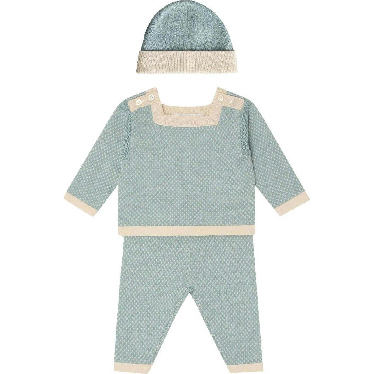 BONPOINT Joe Knit Baby Set With Beanie - Bleu