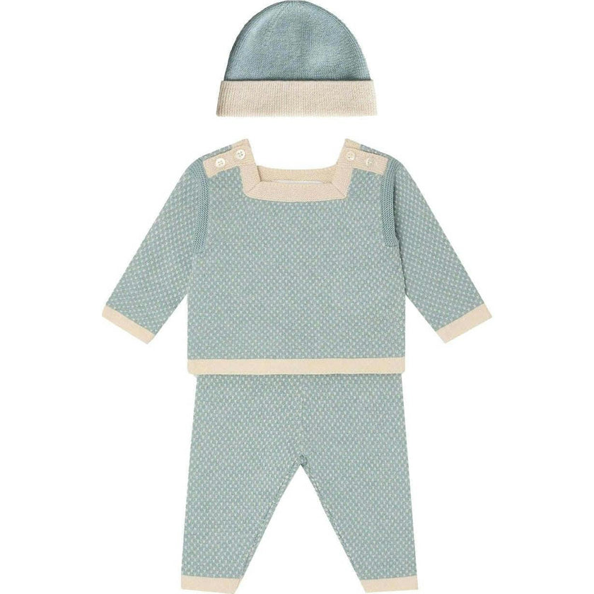 BONPOINT Joe Knit Baby Set With Beanie - Bleu
