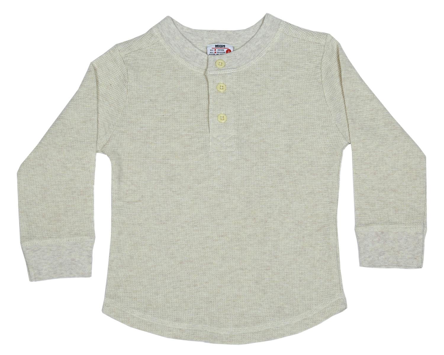 Kids Long Sleeve Thermal Henley Shirt - Oatmeal