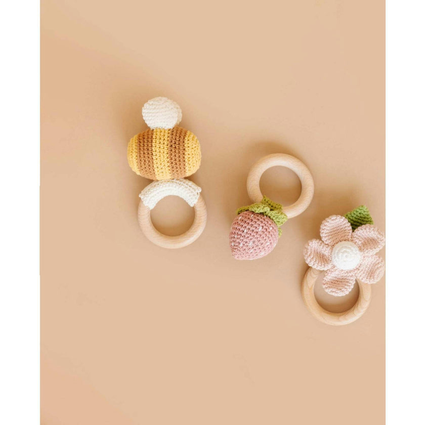 Blush Pique Blanket Pink Flower Rattle Gift Set
