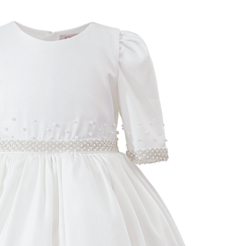 White Vasonette Pearl-Embellished Dress
