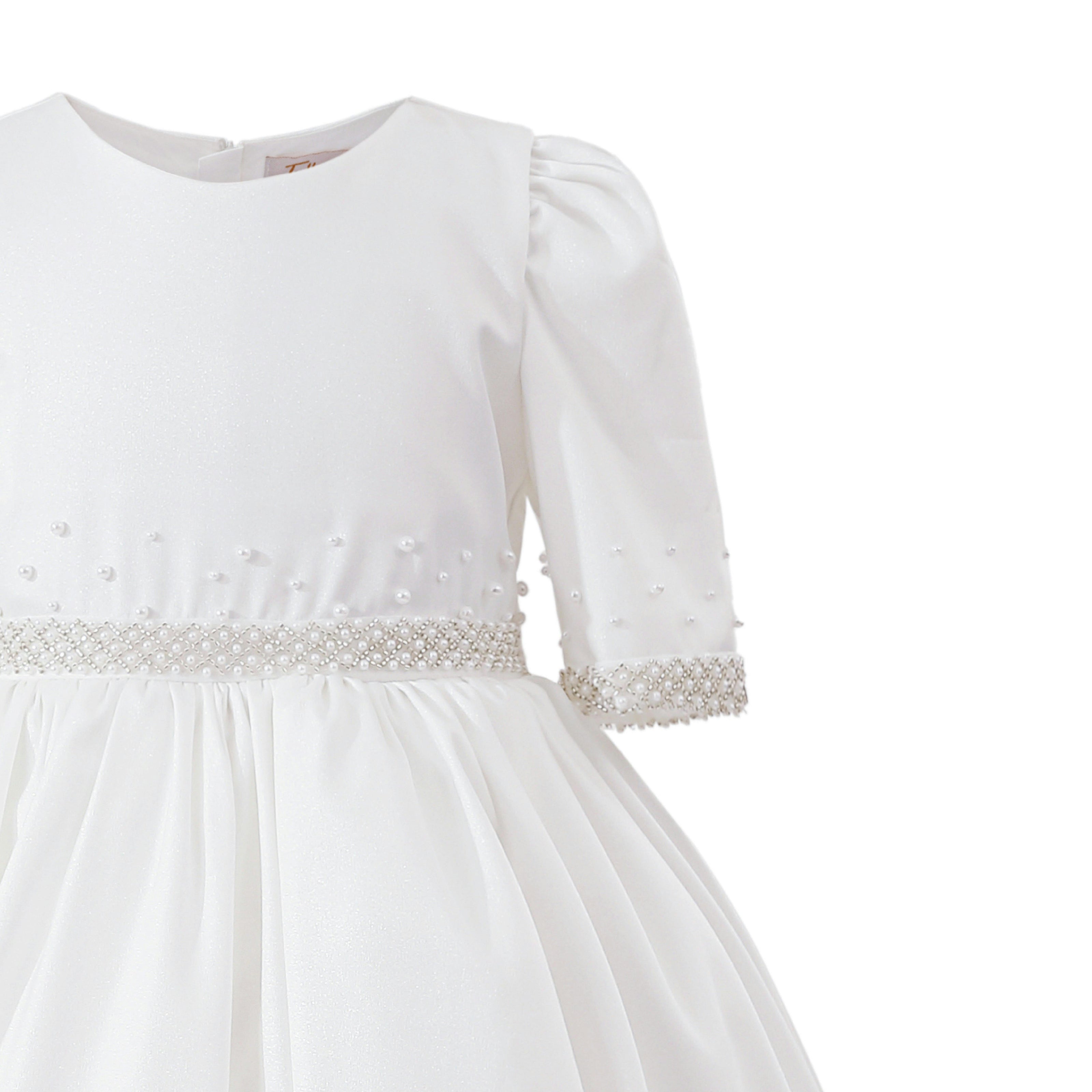White Vasonette Pearl-Embellished Dress