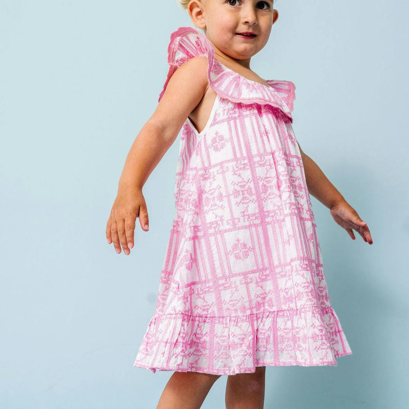 Pink Geometric Embroidery Harper Dress