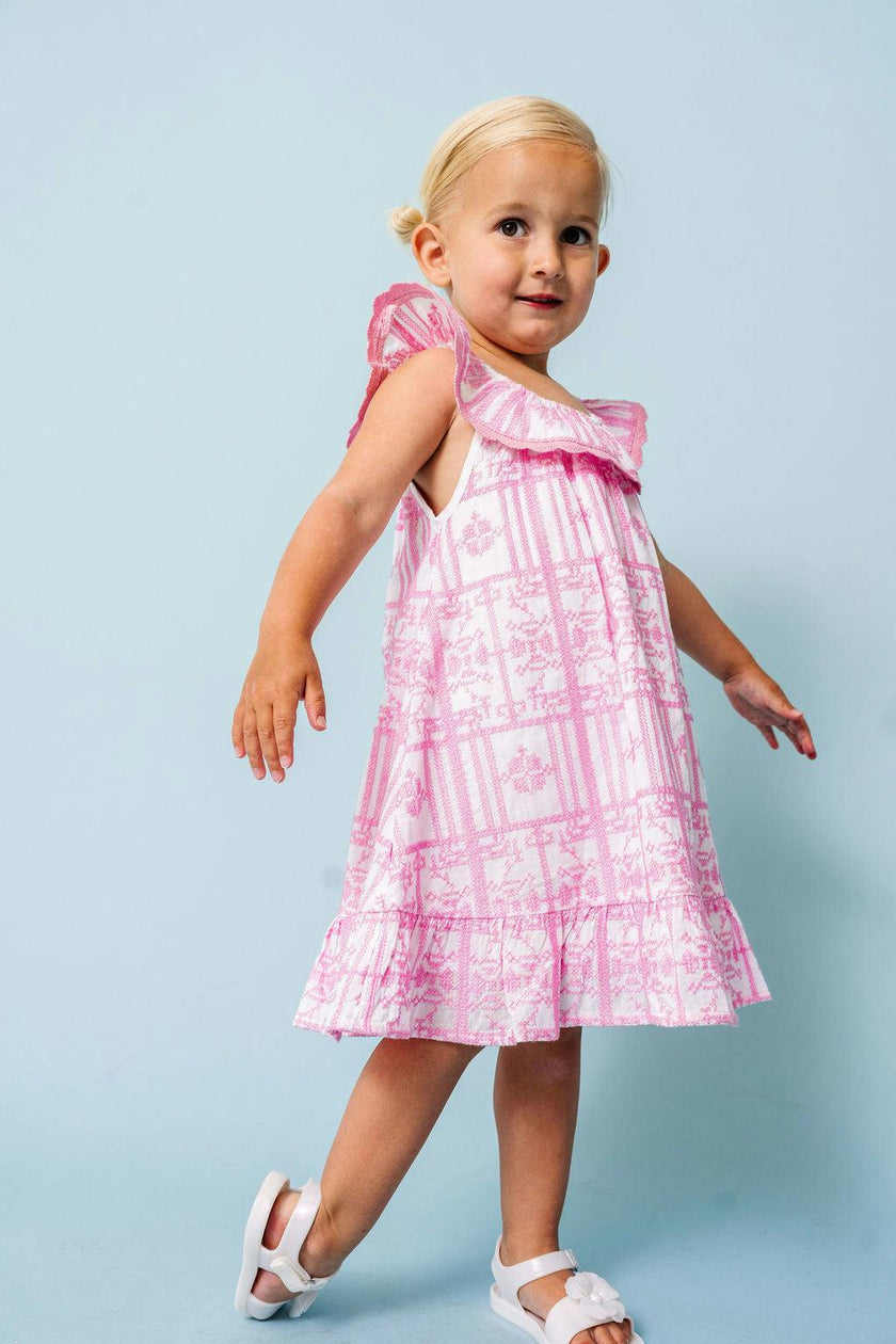 Pink Geometric Embroidery Harper Dress
