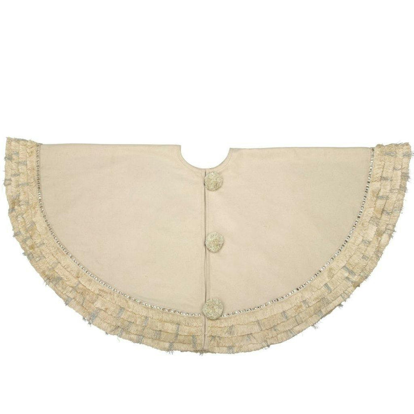 Handmade Cream Fringe Border Christmas Tree Skirt Wool 60"