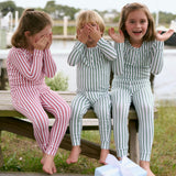 unisex ribbon ticking stripe pima pajamas set