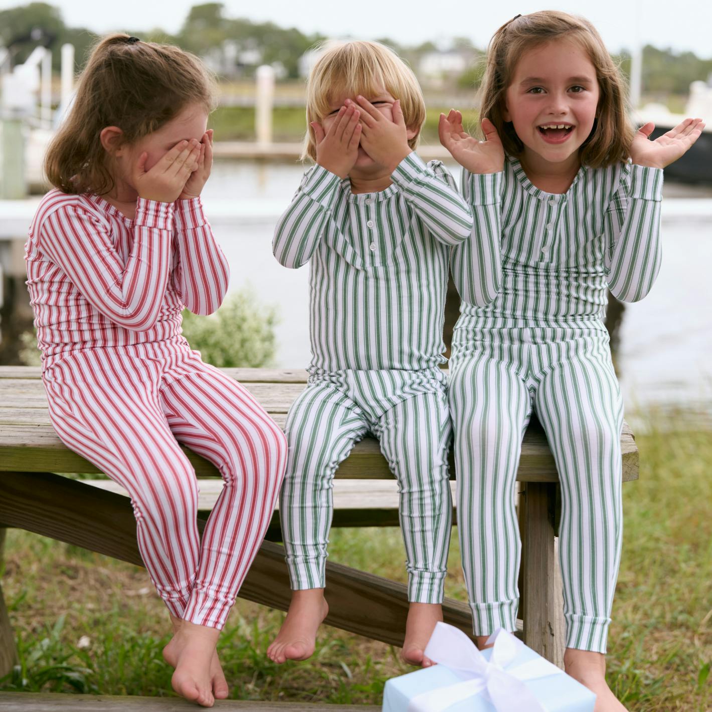 unisex ribbon ticking stripe pima pajamas set