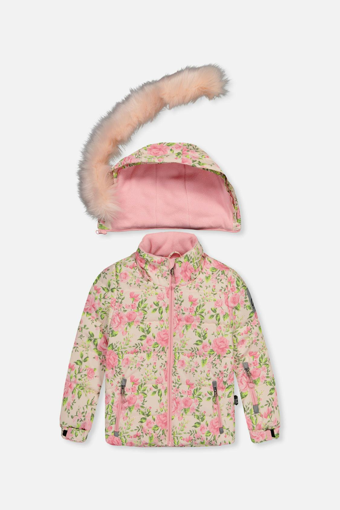 Two Piece Play Snowsuit Pink Minit Flower Print With Pink Pants