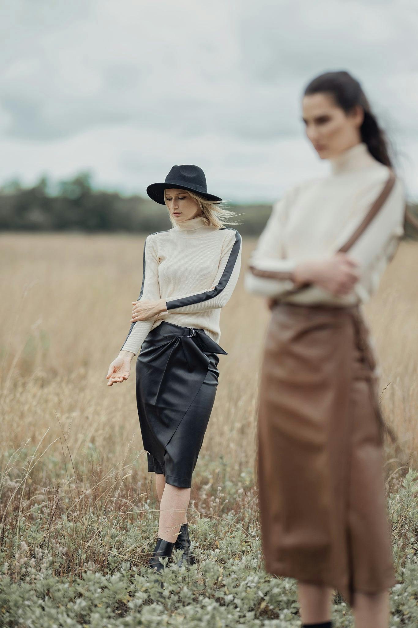 TURTLENECK SWEATER WITH LEATHER DETAIL