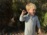 Snuggle China/white stripe cosy fabric Polo Romper