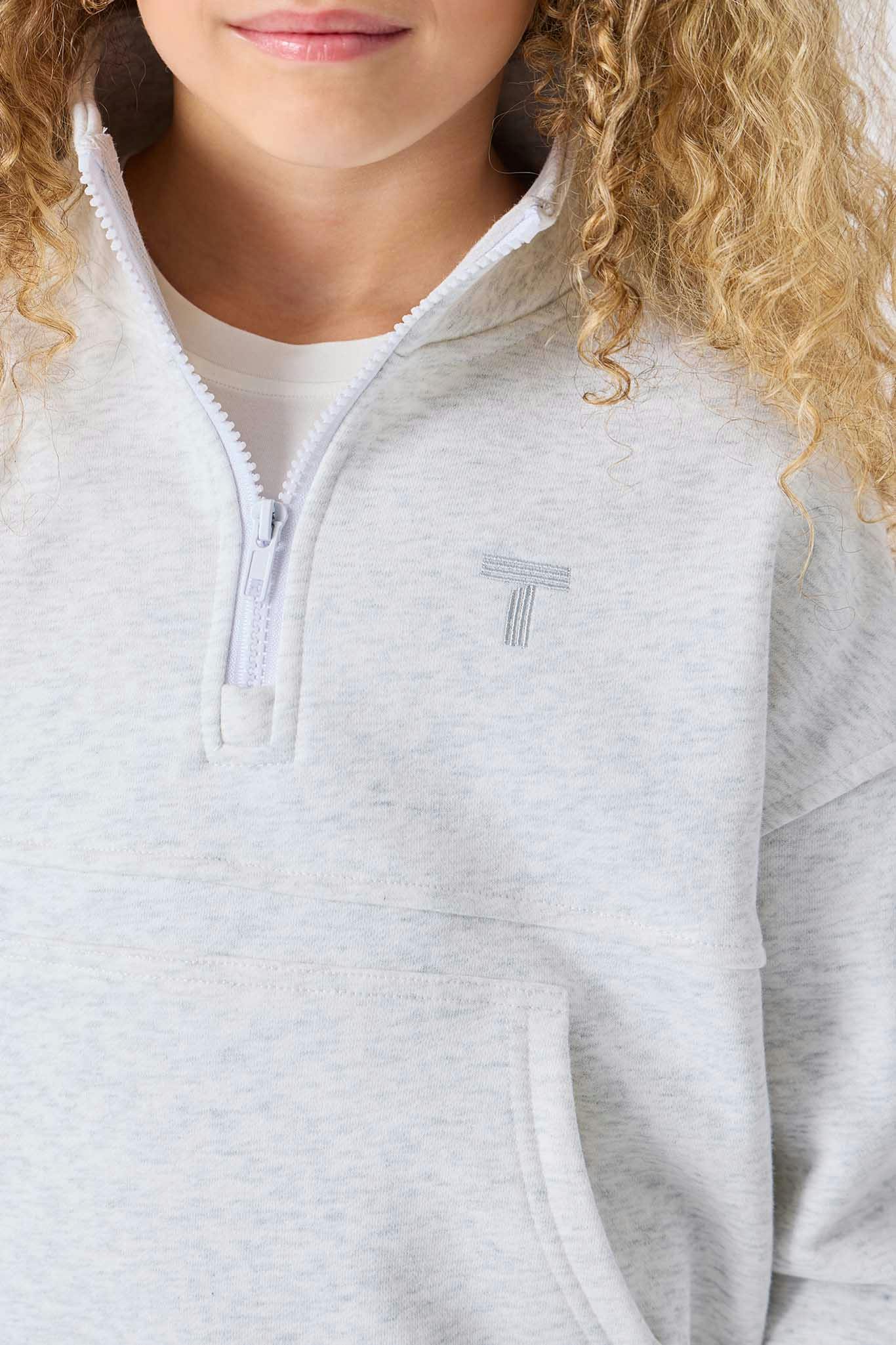 Girls Quarter Zip Sweatshirt in Light Ash Gray