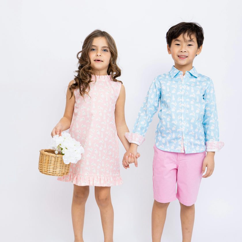 Pink Bunnies Shift Dress with Back Bow