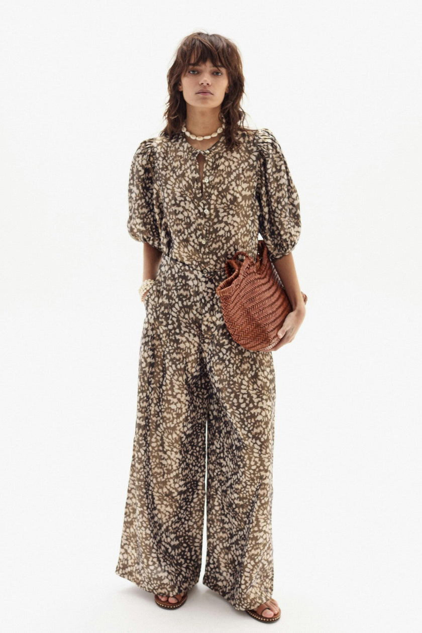 Culotte Metallic Linen Pants - Impala Print