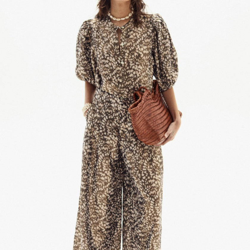 Culotte Metallic Linen Pants - Impala Print