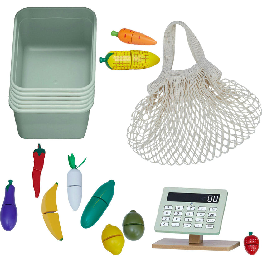 Bundle Little Helper Play Farmer's Market Stand & 21-pcs Produce with Bag