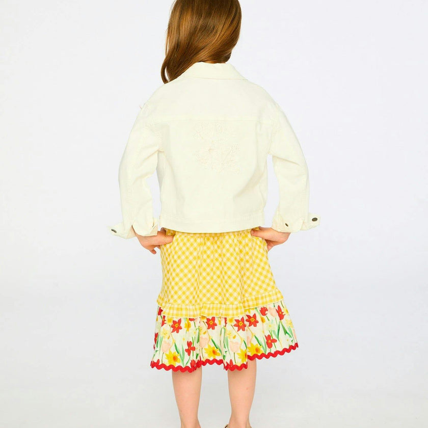 White Denim Jacket With Embroidery