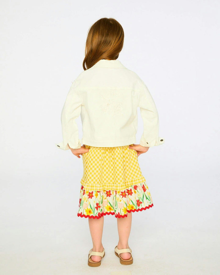 White Denim Jacket With Embroidery