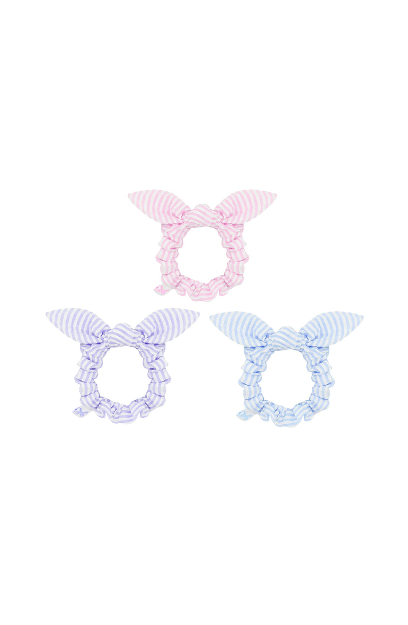 Seersucker Bow Scrunchie, Blue/White