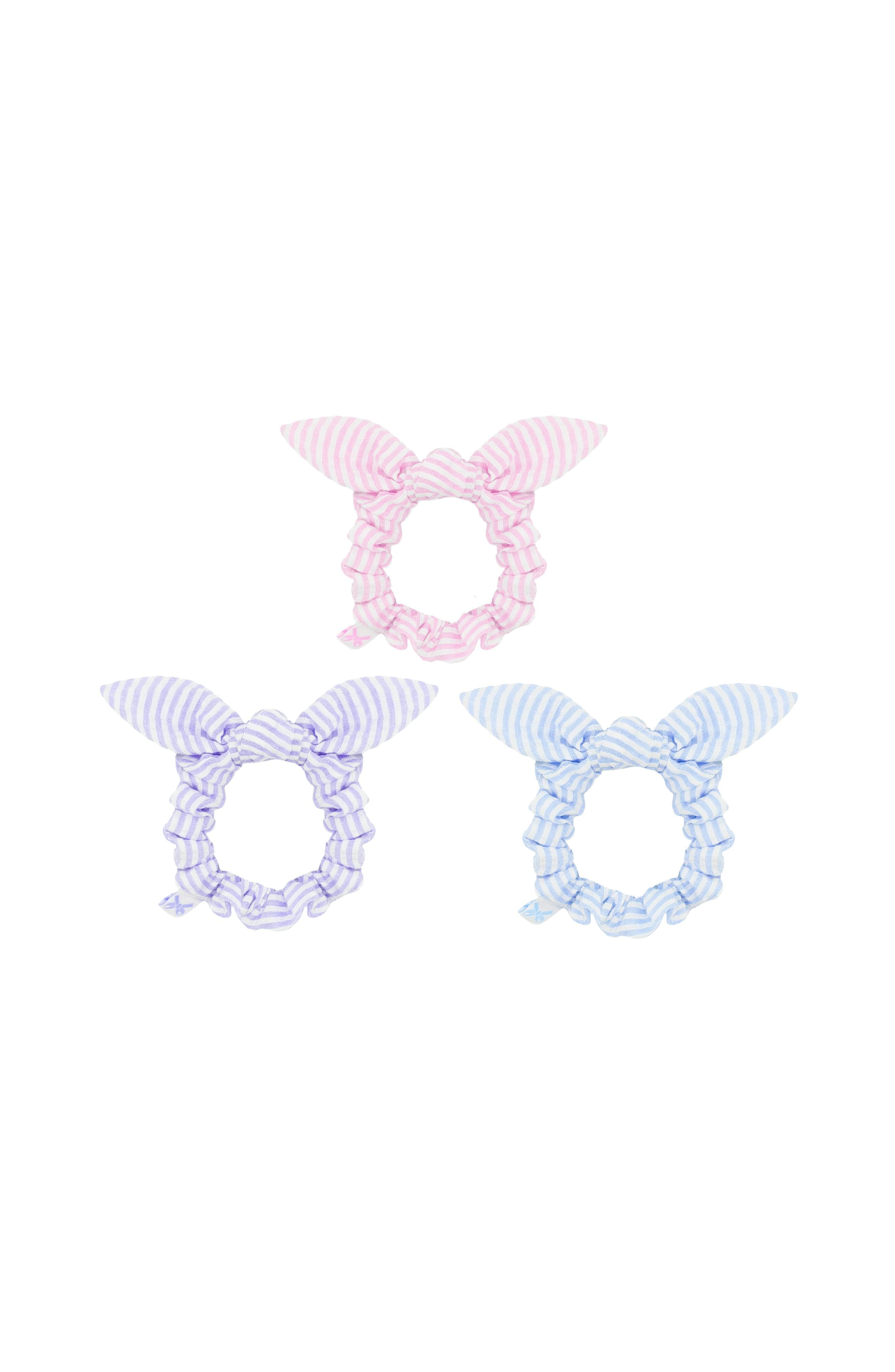 Seersucker Bow Scrunchie, Blue/White