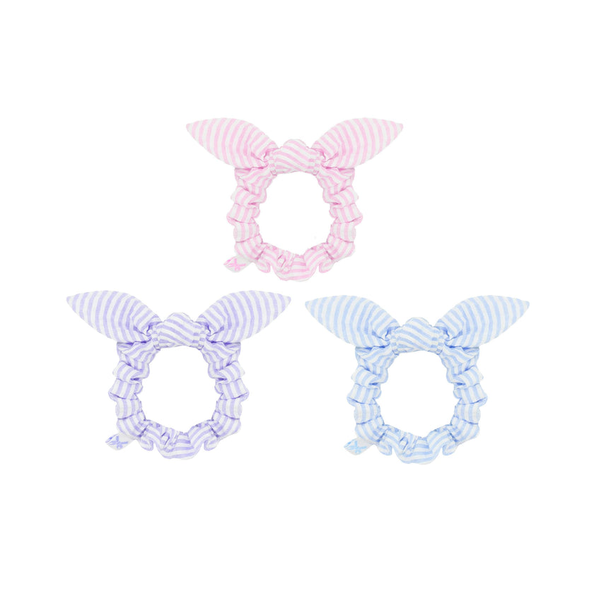 Seersucker Bow Scrunchie in Pink/White