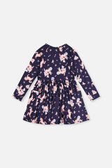 Long Sleeve Dress Navy Unicorn Print