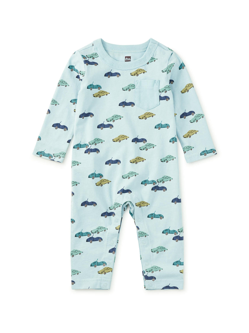 Long Sleeve Pocket Baby Romper, Mini Cars