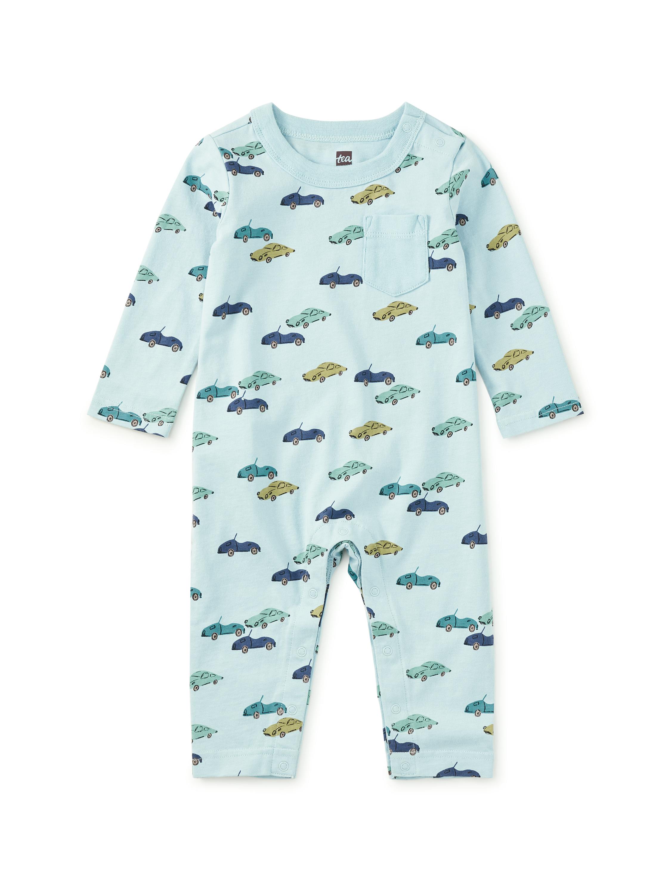Long Sleeve Pocket Baby Romper, Mini Cars