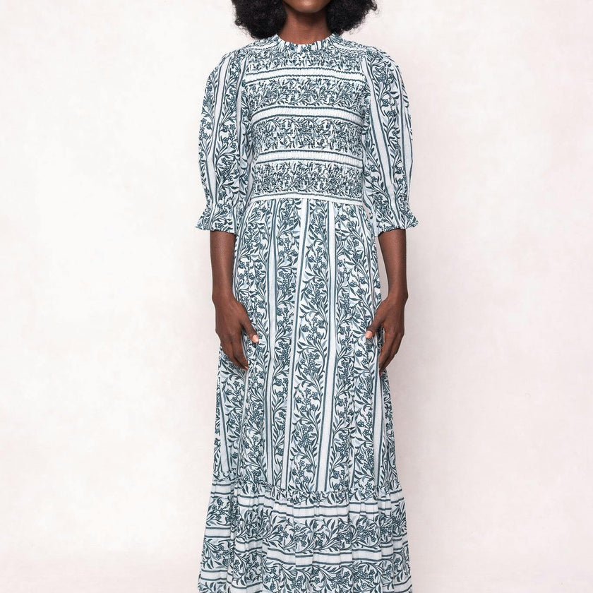 Danielle Dress in Blue Linear Print