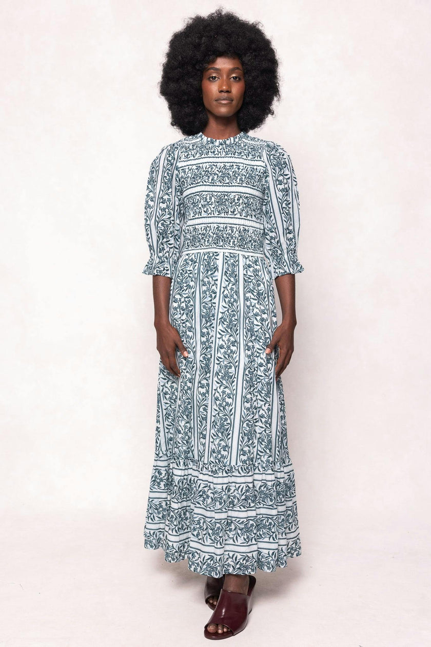 Danielle Dress in Blue Linear Print