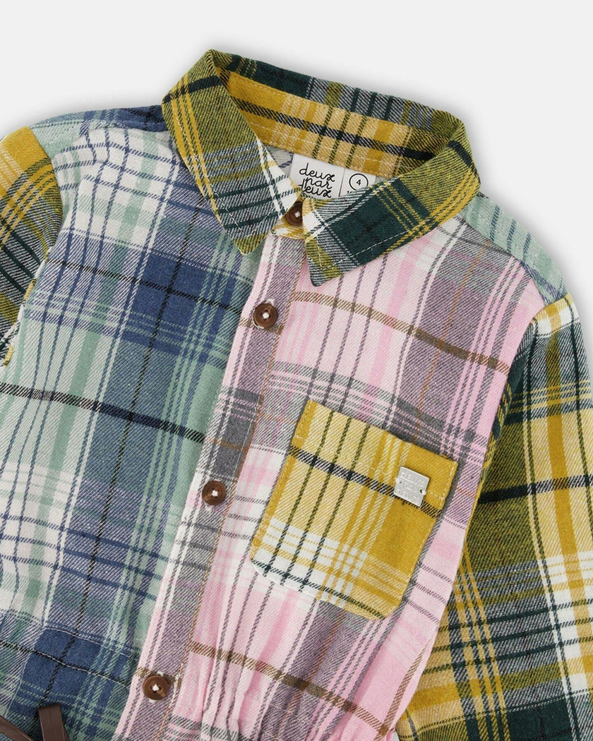 Shirt Dress with Belt Green Pink and Yellow