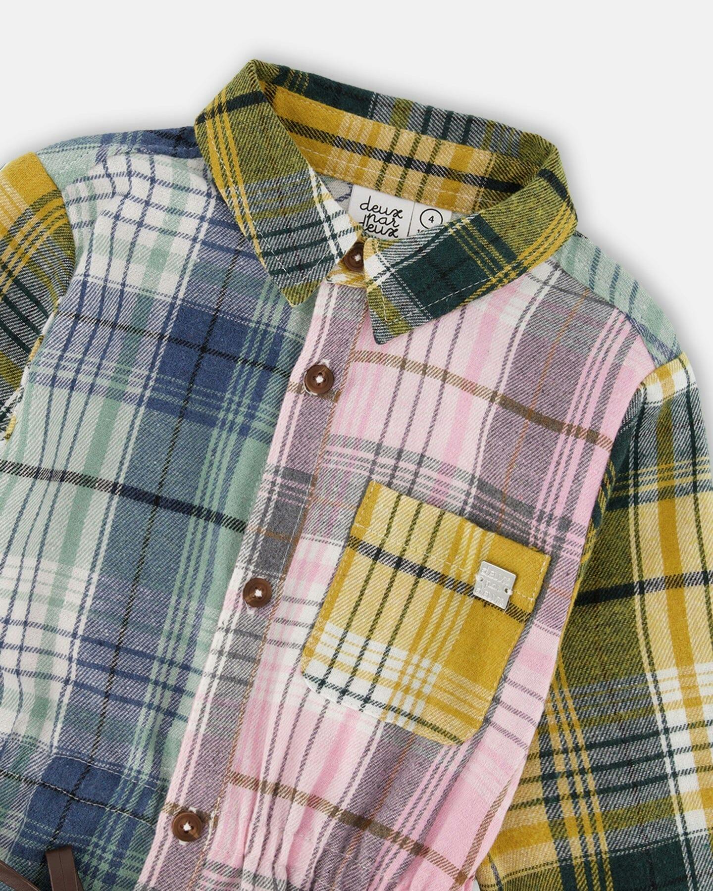 Shirt Dress with Belt Green Pink and Yellow