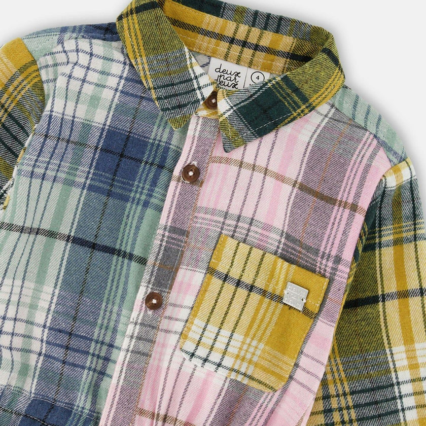 Shirt Dress with Belt Green Pink and Yellow