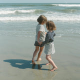 girls cream and navy stripe skirt with shorts