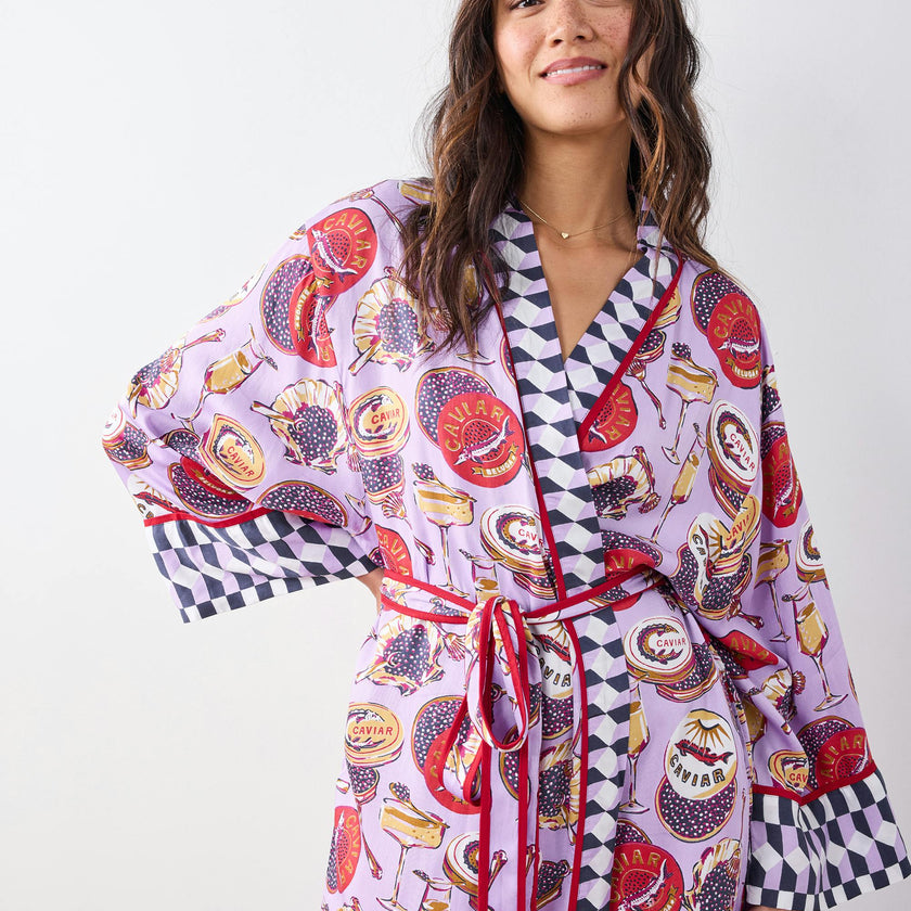 Champagne & Caviar - Eco Satin Robe - Lavender Spritz