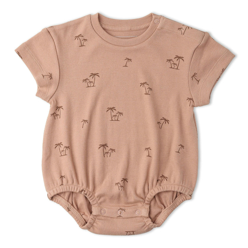 Organic Short Sleeve Bubble Romper - Island Palm