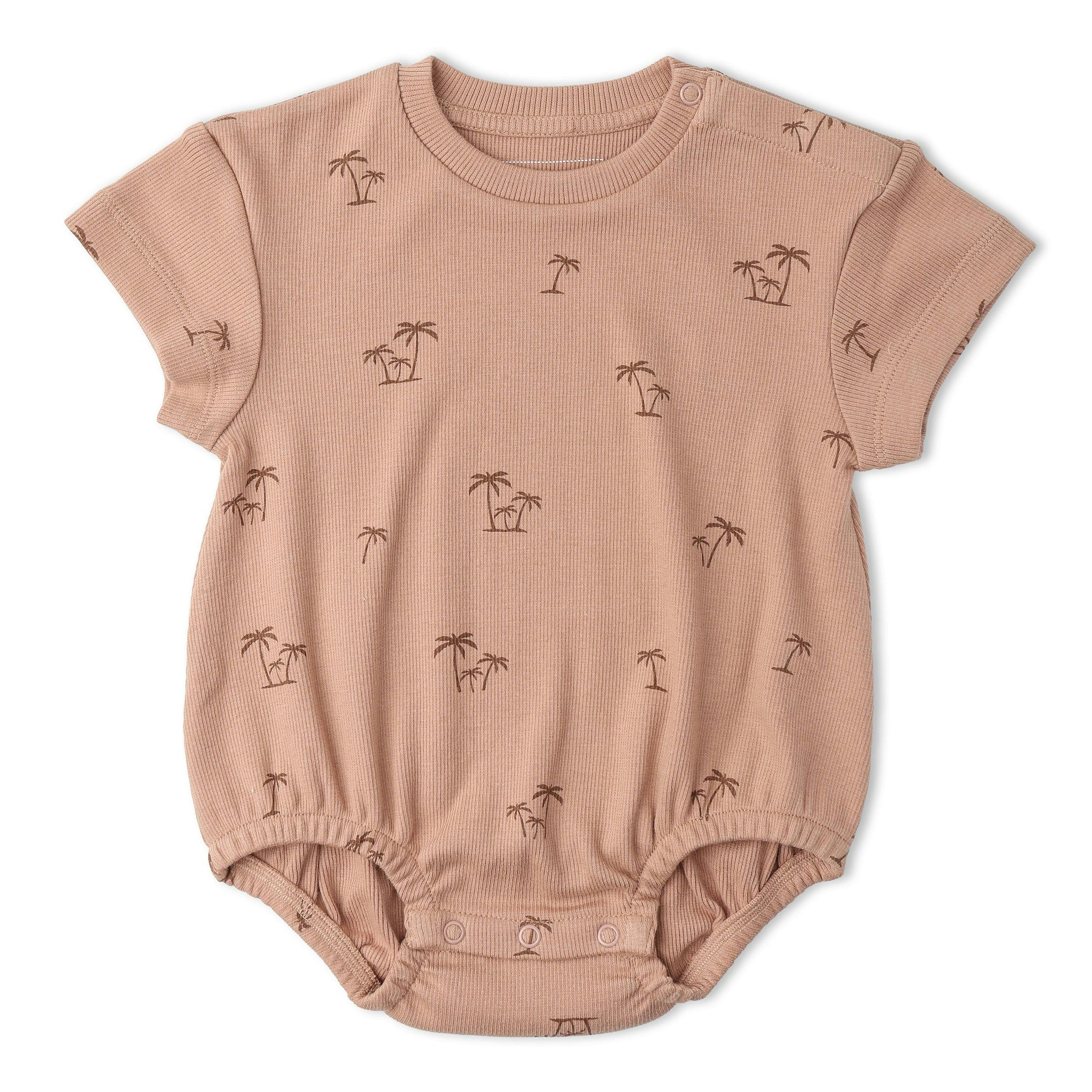 Organic Short Sleeve Bubble Romper - Island Palm