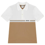 White & Beige Logo Polo Shirt