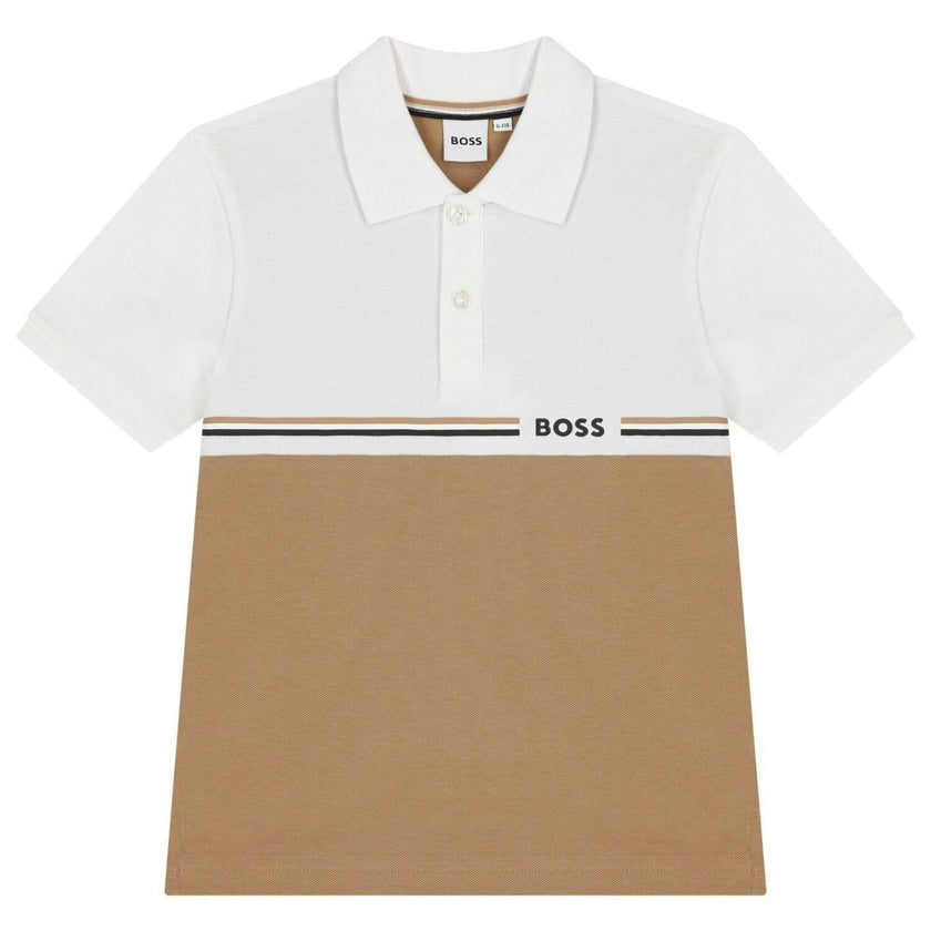 White & Beige Logo Polo Shirt