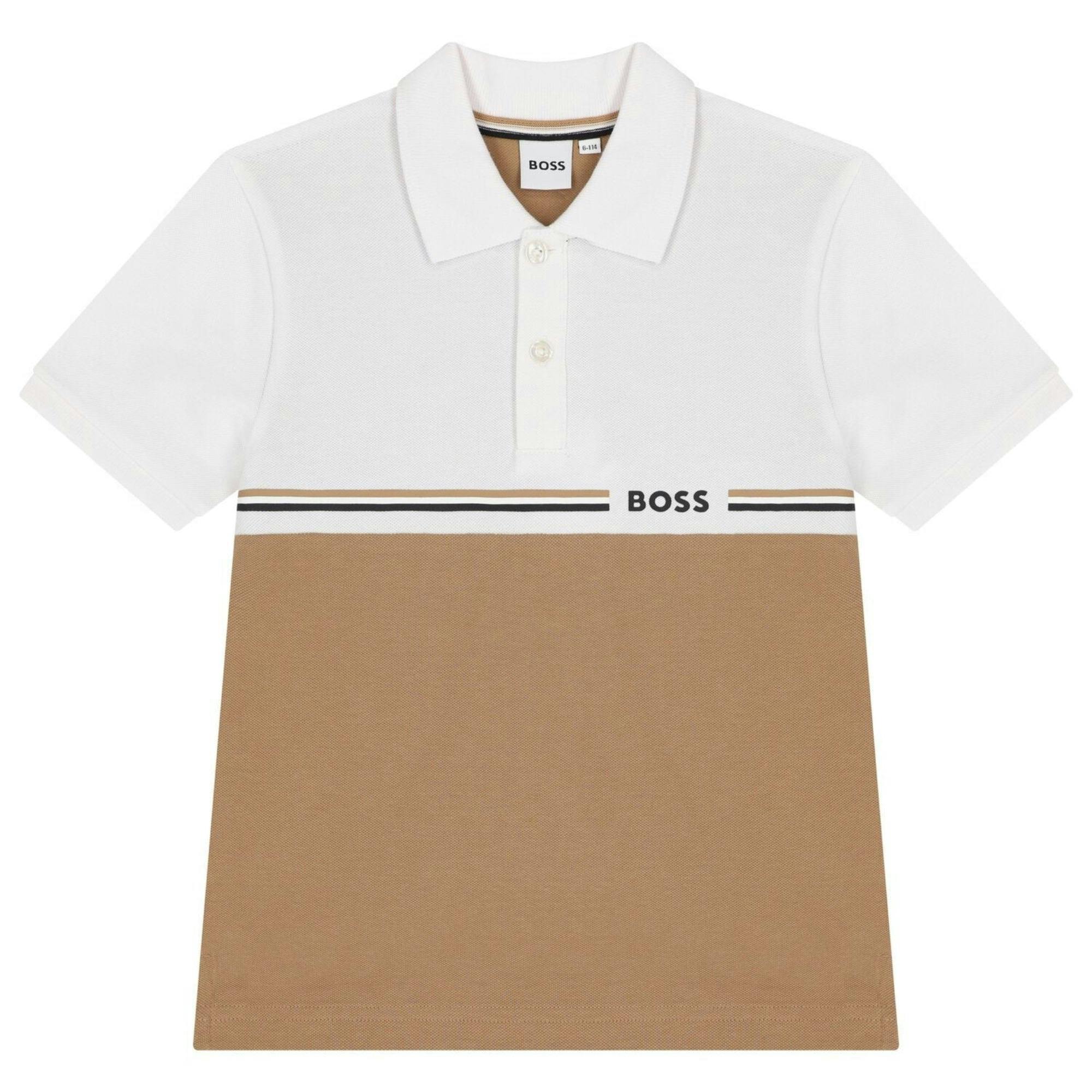 White & Beige Logo Polo Shirt