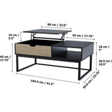 Bryson Two-Tone Natural Wood Grain Color with Manual Lift and Lower Top Coffee Table Desk with Open Storage and Metal Legs