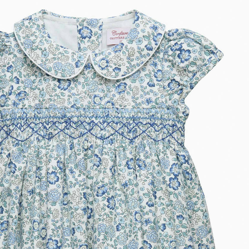 Baby Arabella Floral Smocked Dress in Blue