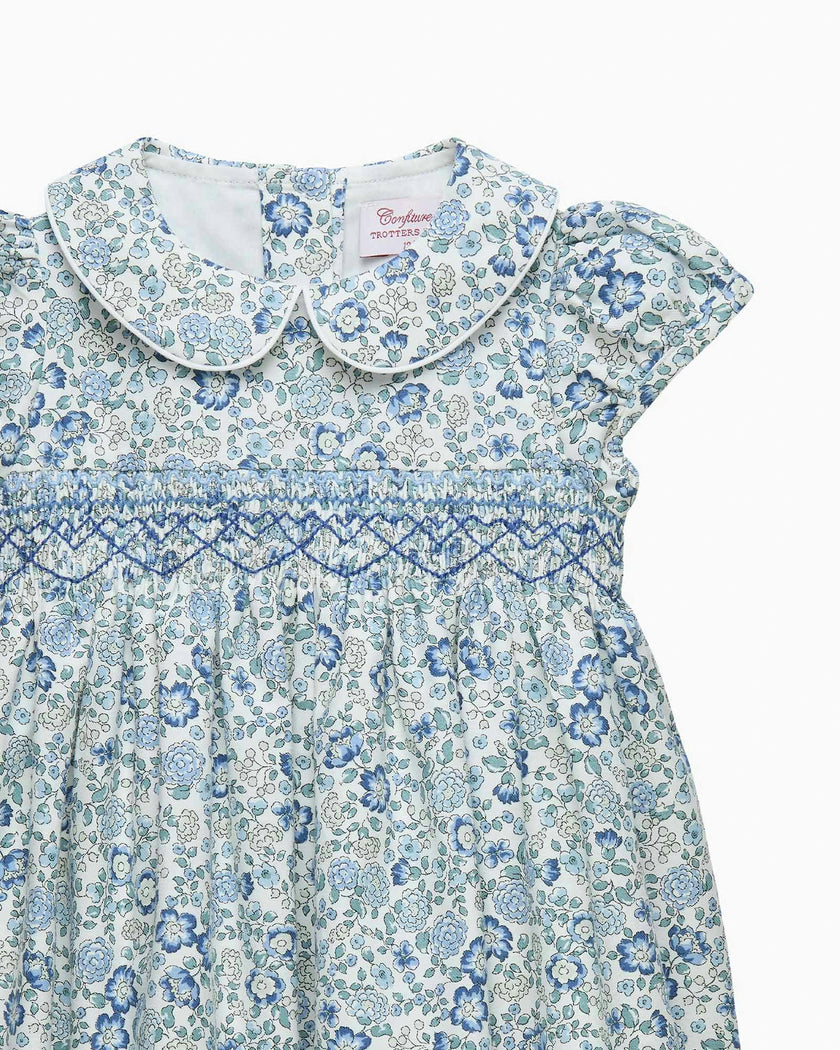 Baby Arabella Floral Smocked Dress in Blue