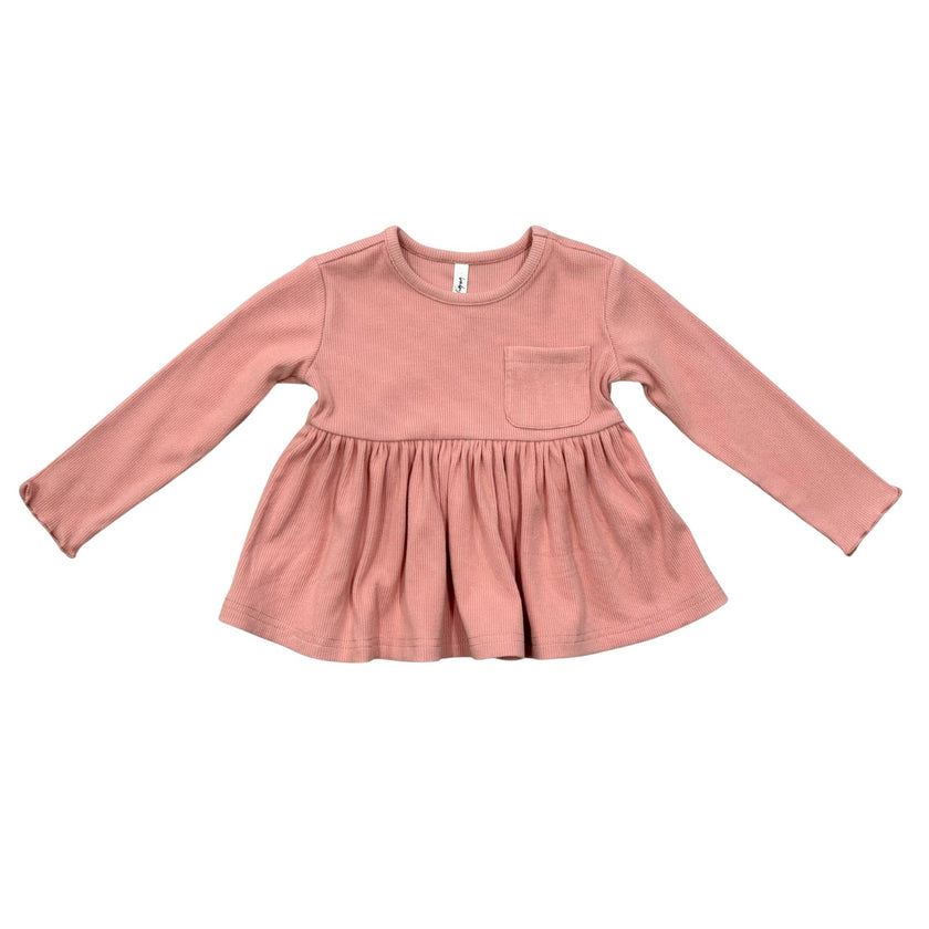 Girls Ribbed Peplum Shirt in Mellow Rose