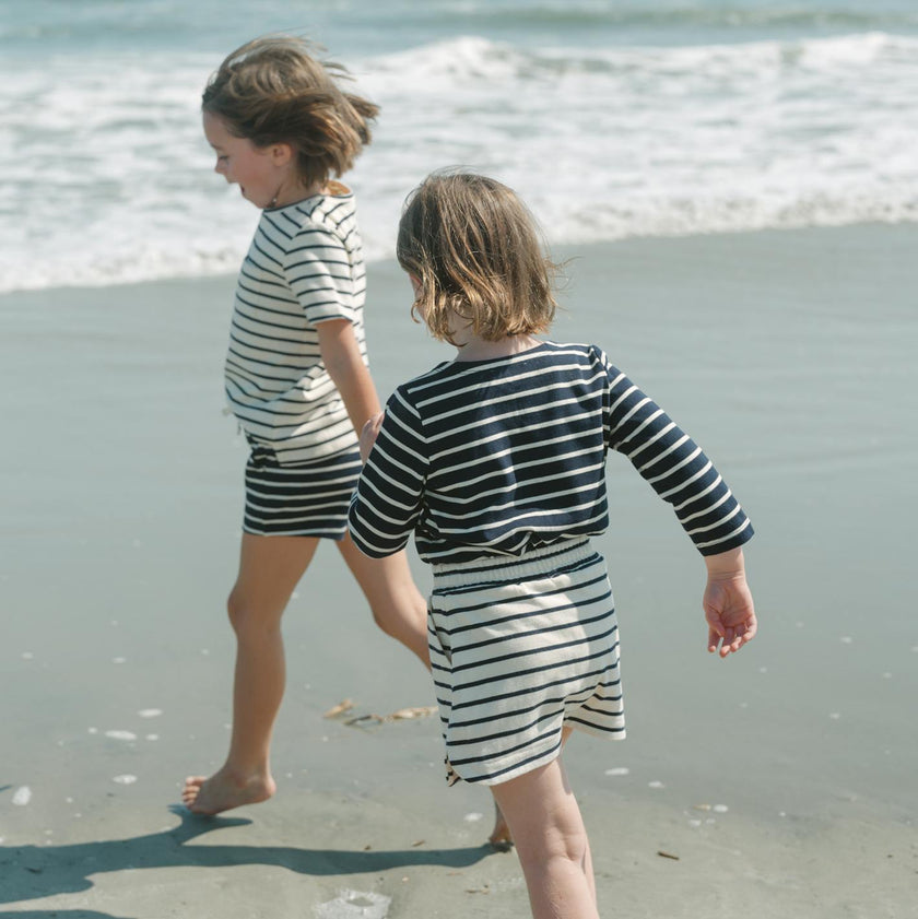 unisex navy and cream stripe long sleeve tee