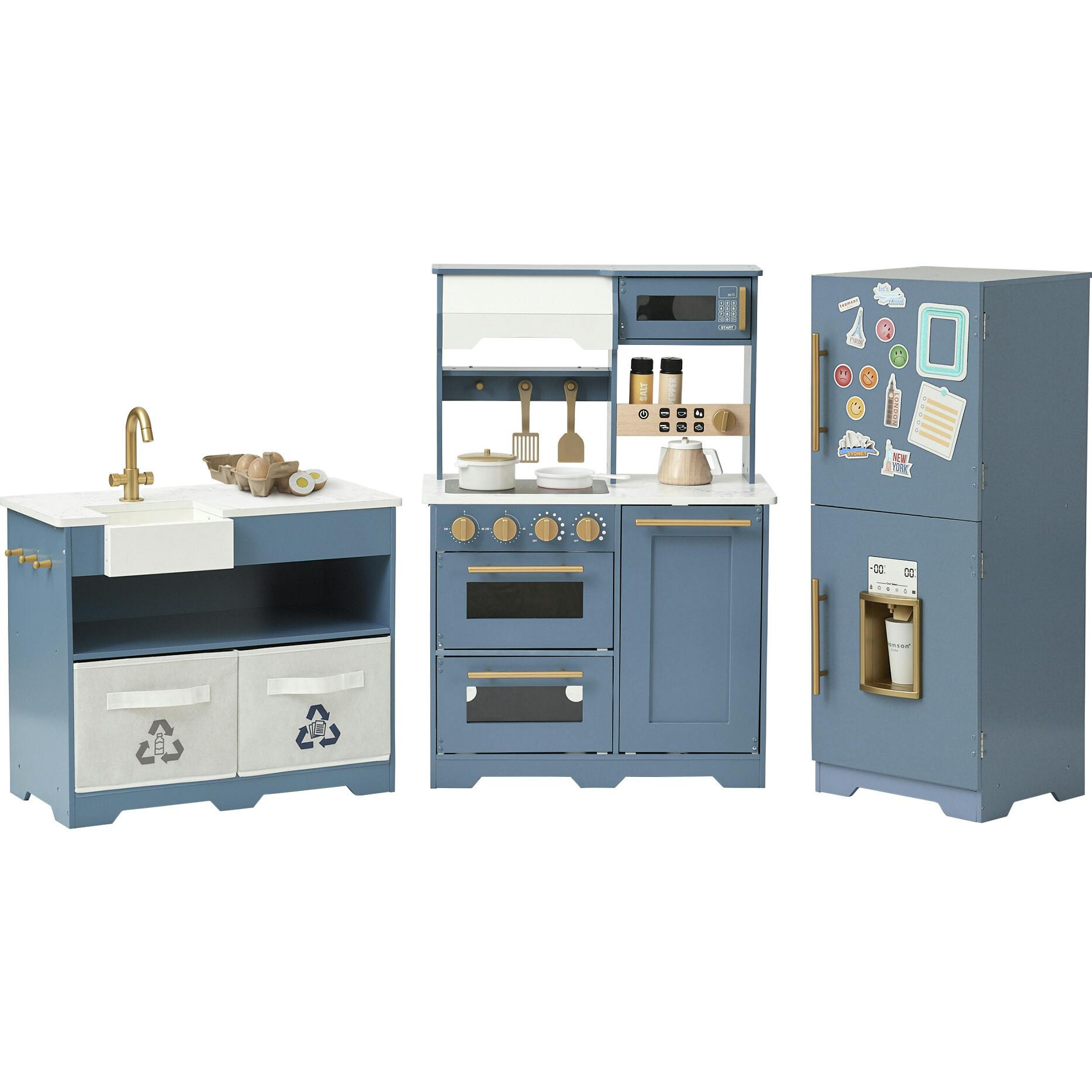 Little Chef Atlanta Large Modular Play Kitchen - Stone Blue/Gold