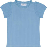 girls dusk blue ruffle pointelle puff sleeve shirt