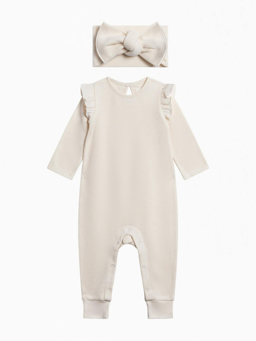Organic Girl Waffle Romper Set