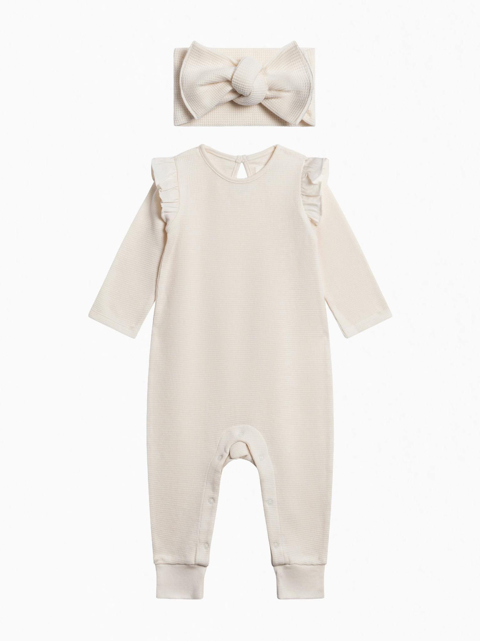 Organic Girl Waffle Romper Set